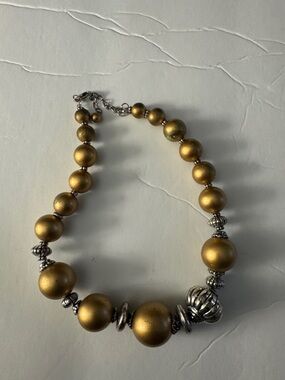 Gold Beaded Statement Necklace - Unbranded
